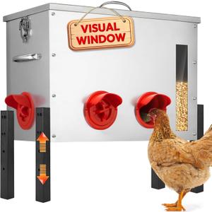 Chicken Feeder Metal 40lb,Automatic Chicken Feeder with Viewing Window,No Waste Height Adjustable Large Capacity Poultry Equipment,Rat Proof,Rodent Proof,Weatherproof Silo,Outdoor Chicken coop