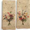 Vintage Floral Kitchen Towels Set of 2, Floral Hand Towels for Bathroom, Retro Rustic Cottagecore Flower Bouquet Decorative Dish Tea Towels for Kitchen Decor, 16X24In