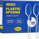 [100 Count] Clear Plastic Spoons Heavy Duty, Premium Disposable Spoons, Durable Plastic Cutlery for for Parties, Picnics, Big Event, Daily Use - Heat Resistant & BPA Free - Clear