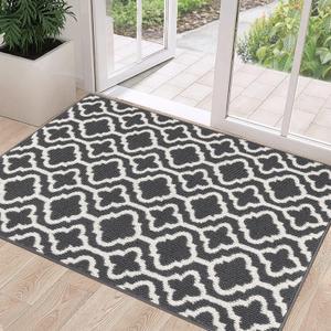 HEBE Indoor Door Mat 32"x48" Non Slip Front Door Welcome Mats Washable Shoe Mats Dirt Trapper for Entryway Low Profile Kitchen Carpet for Entrance Hallways Entrance Mat for Dogs (Dark Grey/Diamond)