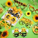 Threan 32 Pieces Bee Party Supplies Bulk Bee Glasses Honeycomb Sunflower Paper Eyeglasses for Summer Flower Birthday Party Baby Shower Costume Photo Booth Props Decorations Supplies