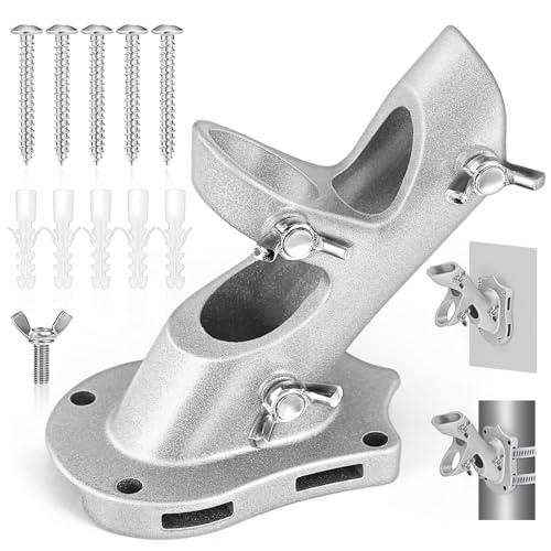 Flag Pole Holder, Anovo Flag Pole Brackets Mount Outside House Heavy-Duty Aluminum Metal Rust Proof Bracket 1" Inner Diameter 2 Positions with Hardwares for Outdoor Wall Mounting Porch( Silver-1 Pack)