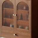 Bamboo Countertop Cabinet with Acrylic Doors, 15.7W x 18.5H x 5.9D inches, Kitchen Storage Display Case with Drawer, Arched Design (Brown), 15.7*5.9*18.5IN