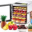 Cercker Food-Dehydrator Machine 8 Stainless Steel Trays, 500W Jerky Dehydrator for Meat, 190F Mushroom Dryer, 24H Timer Fruits Dryer for Herbs, Veggies, Yogurt & Dog Treats