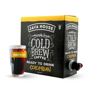 Java House Cold Brew Coffee on Tap Premium 100% Arabica Medium Roast Smooth Colombian Flavor with Chocolate & Caramel Notes 1 Gallon Box (16 Servings) Ready to Drink, No Brewing Required, Fridge-Friendly, Best By: 03/10/26