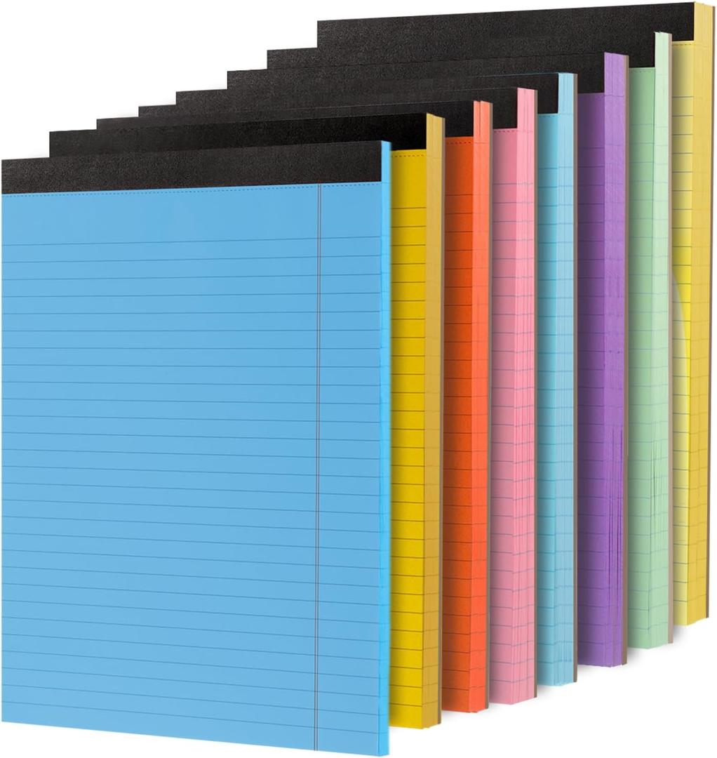 Thboxes 8 Pack Colored Legal Pads, Totally 400 Sheets Legal Pads 8 x 11.5inch College Ruled Writing Pads Wide Ruled Paper for Office, School, College, Professional