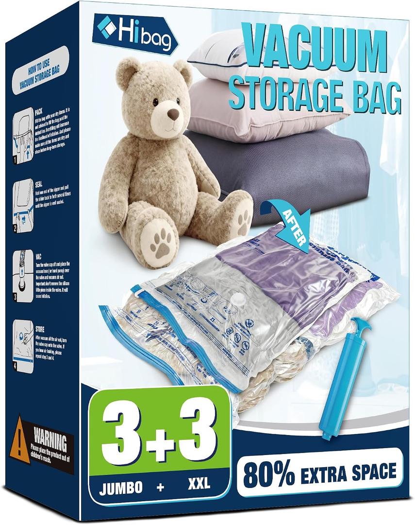 Vacuum Storage Bags Jumbo and XXL, Extra Large Vacuum Seal Bags for Bedding Blankets Comforters Clothing (5J+5XXL)