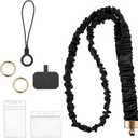 Elastic Neck Lanyard for Keys Black Stretchy Scrunchie Lanyard with ID Badge Holder Retractable Keychain Holder for Women Nurse Teacher