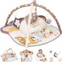 3-in-1 Baby Play Mat & Baby Seats for Infants for Sitting Up, Tummy Time Gym Activity Mat with 5 Detachable Toys, for Babies 0-6-12-18 Months, Newborn Babies Shower Gifts(Khaki)