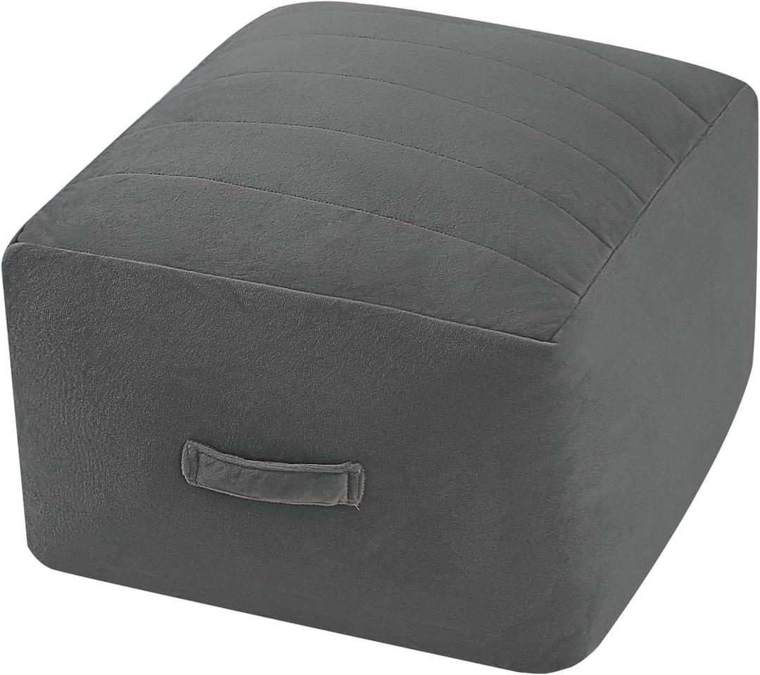 MeMoreCool Square Stuffed Pouf Ottoman Foot Rest, Floor Pouf Foot Stool with Foam Chunk Filling, Soft Stuffed Ottoman Footrest for Living Room, Dark Grey