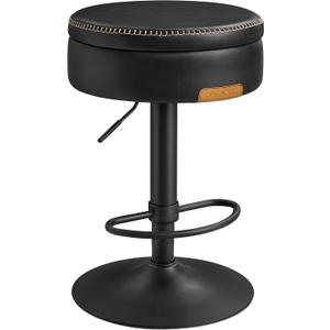 VASAGLE EKHO Collection - 360 Swivel Bar Stool, Height Adjustable Barstool with Storage, Synthetic Leather with Stitching, Mid-Century Modern, Kitchen Bar, Easy Assembly, Ink Black