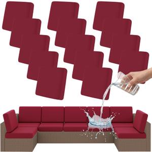 Smiry Waterproof Patio Cushion Covers, Stretch Outdoor Couch Slipcovers Replacement Washable Furniture Protector Sofa Chair Seat Cover for Dogs and Pets (14 Pcs, Wine Red)