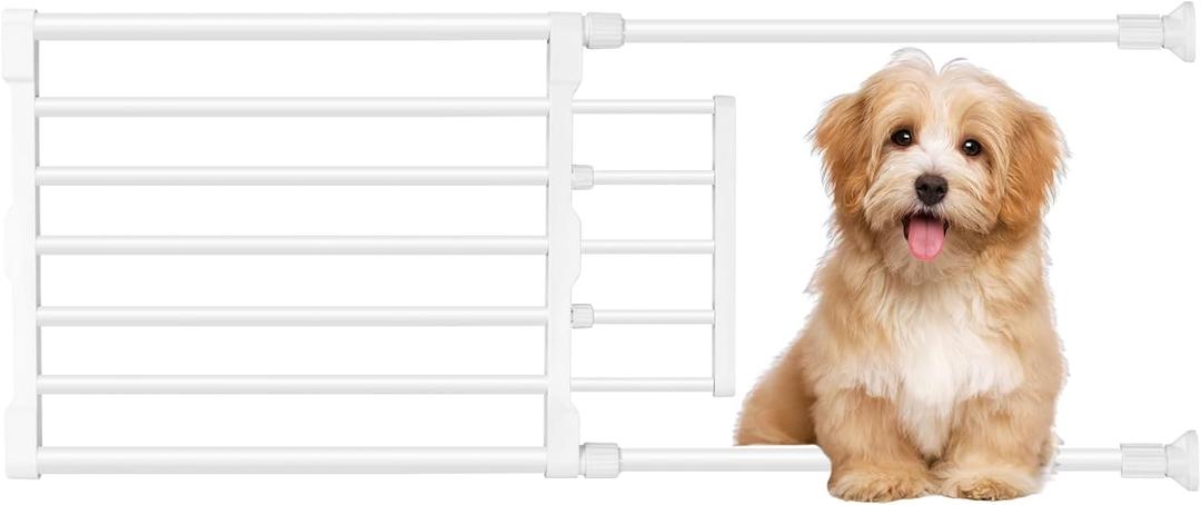 Maerd Short Dog Gates for Doorways,Dog Gate to Step Over,Retractable Puppy Gate for Stairs Indoor with Door,15.7Inch Doggy Gate,Black and White Pet GATE (White, 29''-38'' W, 15.7' H)