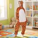 Animal Onesie Costumes for Kids Adults Cosplay Halloween for Boys Girls Womens Warm Plush One Piece Tiger (Orange)