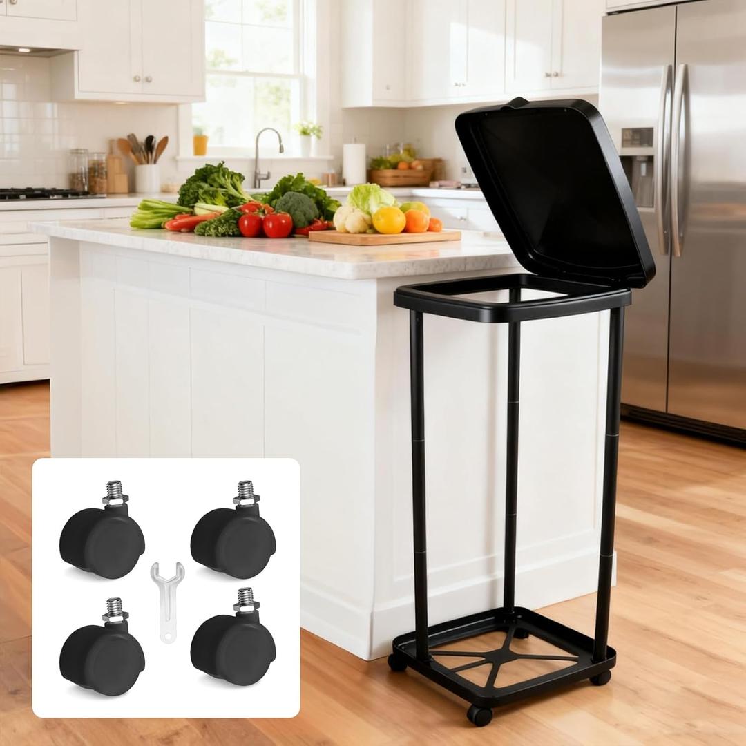 Collapsible Trash Can with Lid & Wheels, Portable Trash Bag Holder for Outdoor Indoor Camping Kitchen, High-Capacity Trash Can Bag Holder Stand