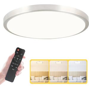 LED Flush Mount 13 Inch Ceiling Lights Fixture with Remote Control,Ceiling Lights Round,Dimmable 24W 2500LM 3000K-6500K Light Color Adjustable, Modern Ceiling Lamp for Kitchen Bedroom, Silver 13inch