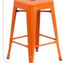 Flash Furniture Kai Commercial Grade 24" High Backless Orange Metal Indoor-Outdoor Counter Height Stool with Square Seat, Pack of 1