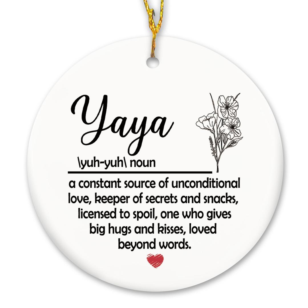 shiviody Yaya Gifts Ornament, Grandma Gifts from Grandchildren, Mothers Day Grandmother Birthday Gift, Thank You Gift for Grandma, Yaya Definition Decoration Ceramic Hanging Ornament