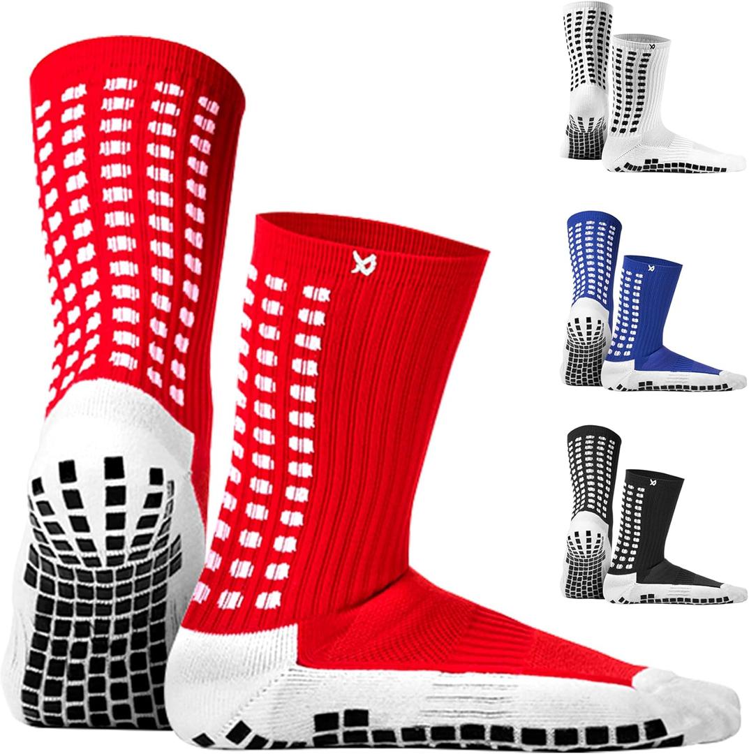 Lux Dual Grip Socks - Soccer Grip Socks for Men and Women. GripArray Performance & Comfort (One Size, Red)