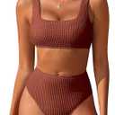 ANRABESS Women Swimsuits Two Piece Bikini Set High Waisted Ribbed Tummy Control Modest Bathing Suits 2025 Beach Swim Wear, Large