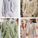 Men's 3 Piece Linen Suits Casual Lightweight Blazer Jackets Vest Pants Set for Wedding Business Prom Suit (Beige, XL)