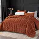 108'' x 96'' Velvet Quilt Set King Size, Lightweight Velvet Comforter Bedding Set, Ultra Soft Bedspread Coverlet with 2 Matching Shams, for All Seasons, Burnt Orange
