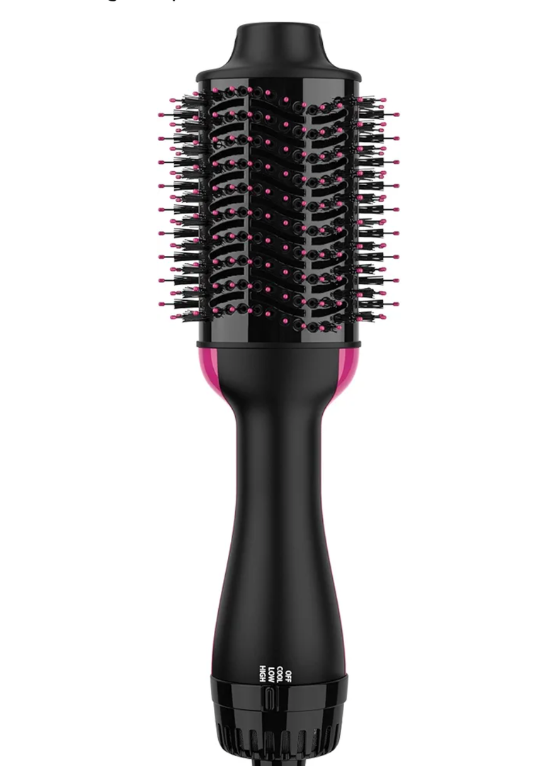 Hair Dryer Brush Blow Dryer Brush in One, Upgraded 4 in 1 Hair Dryer and Styler Volumizer with Negative Ion Anti-frizz Ceramic Titanium Barrel Hot Air Hair Straightener Brush (Black/Pink)
