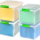 IRIS USA File Box File Organizer Plastic File Box for Letter/Legal File, BPA-Free Plastic Storage Bin Tote Organizer w/Secure Latching Lid and Easy-Slide Pad, Clear 35 Qt. 4Pack