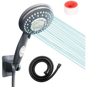 handheld High pressure shower head with on off switch water saving | rvcamper shower head replacement with 60'' Hose and bracket - Black