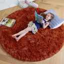 Amdrebio Terracotta Rust Round Circle Rug 6Ft for Bedroom Living Room, Fluffy Shaggy Furry Fuzzy Area Rugs for Kids Room Decor Aesthetic, Large Plush Shag Rustic Carpet for Nursery Playroom Classroom