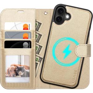 OCASE for iPhone 16 Case Detachable Wallet Case with Card Holder, 2 in 1 Pu Leather Flip Folio with RFID Blocking Stand Wrist Strap Shockproof Phone Cover 6.1 Inch 2024, Gold