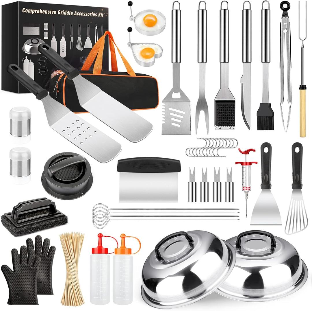 Griddle Accessories Kit,  Griddle Grill Tools Set for Blackstone and Camp Chef, Professional Grill BBQ Spatula Set with Basting Cover, Spatula, Scraper, Bottle, Tongs, Egg Ring (Rectangular)