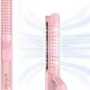 Airflow Styler Curling Iron, Hair Straightener and Curler 2 in 1 with 360Cooling Vents Dual Voltage Adjustable Temp, Rose Pink