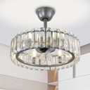 FRIXCHUR Modern Crystal Ceiling Fans with Lights Fan Chandelier Chrome Fandelier and Remote Bladeless Chandelier Ceiling Fans with Lights for Dining Room Living Room Kitchen 20.7 Inch, 6-Speed