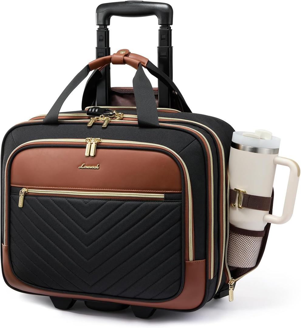 LOVEVOOK Rolling Laptop Bag for Women, Underseat Carry On Bag with Wheels