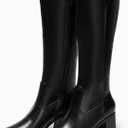 Coutgo Womens Knee High Boots Low Chunky Heel Round Toe Tall Boots Side Zipper Fall Dress Shoes (Black)