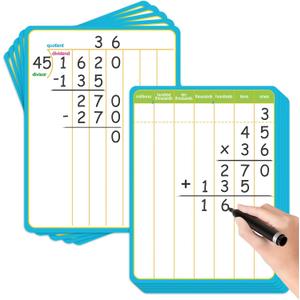 12 Pack Long Division Dry Erase Card Chart,12" x 9" Multiplication Flash Card Math Manipulative Small Whiteboard for Student Teacher 2ND 3RD 4TH Grade Classroom Homeschool Supplies Essential
