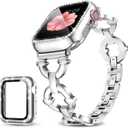 Compatible with Apple Watch Band 38mm 40mm 41mm 42mm 44mm 45mm 46mm, Women Bling Jewelry Bands with Tempered Glass Screen Protector Case, Shiny Strap for iWatch Series 11/10/9/8/7/6/5/4/3/2/1/SE