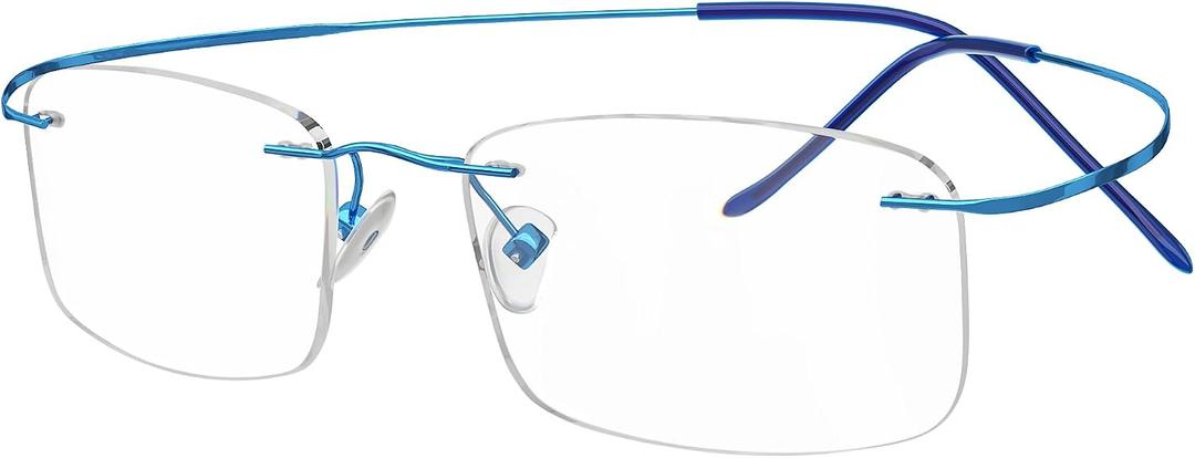 Eyekepper 2.75 Reading Glasses, Readers for Men and Women, Blue | Men's Titanium Rimless Magnifying Glass, Womens Reader Eyeglasses, Lightweight Cheaters, Scratch Resistant & Comfortable