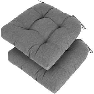Set of 2 Outdoor Chair Cushions Water-Repellent Tufted Seat Cushions for Patio Furniture 19 x 19 x 5 Inch Patio Cushion for Rocking, Camping, Kitchen Chairs Grey