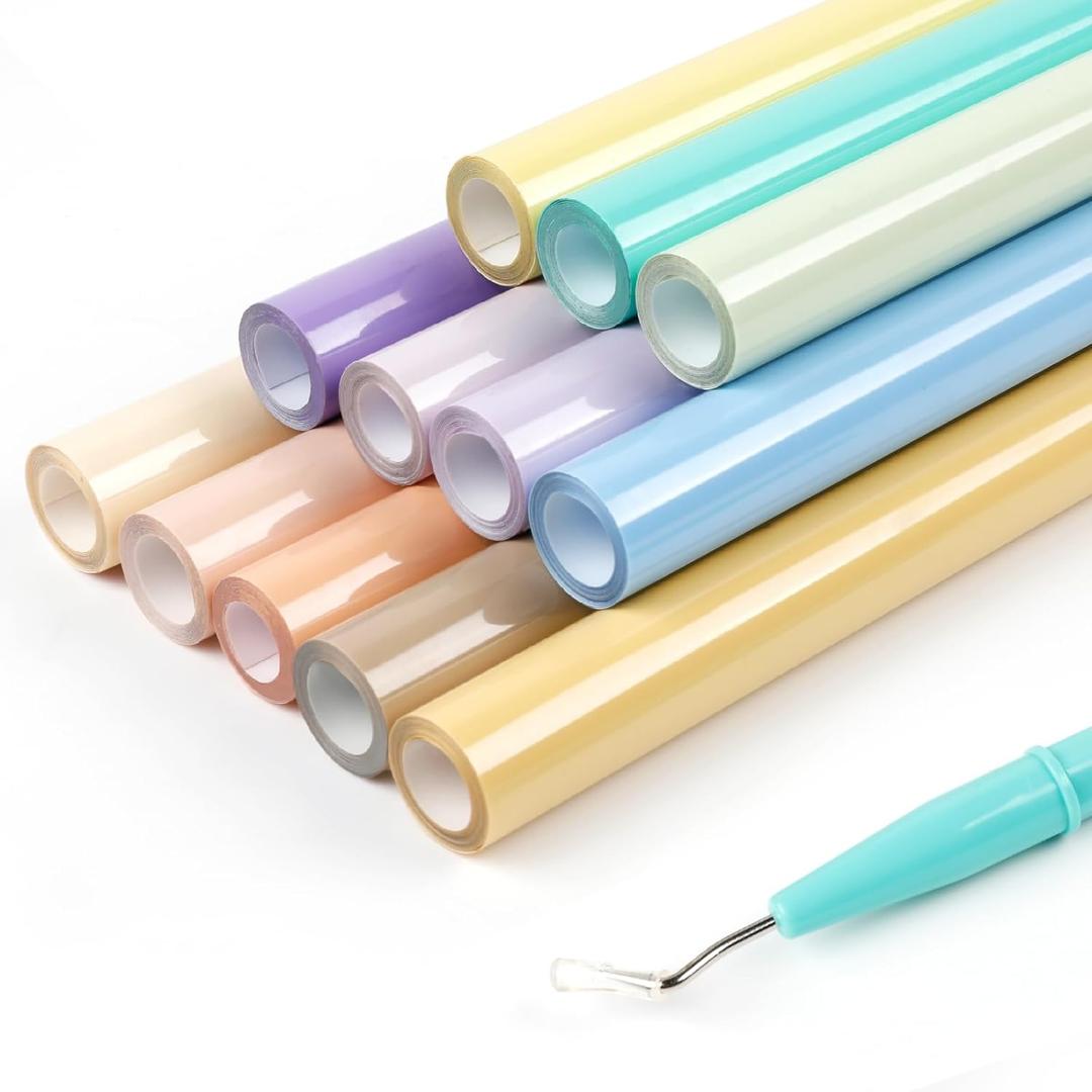 HTVRONT Boho HTV Vinyl Bundle - 12 Pack 12"  3FT Heat Transfer Vinyl for T Shirts, Pastel Iron on Vinyl Compatible with Cricut Cutting Machine, Easy to Use HTV with 12 Macarons Color