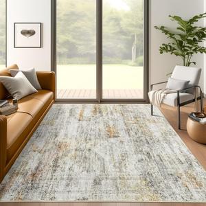 5x7 Area Rugs Gray Rust Low Pile Indoor Washable Trendy Faded Style Rugs for Bedroom Living Room Dining Room Foldable Non-Slip Thin Print Mat (5' x 7' (Rectangular), Grey/Rust)