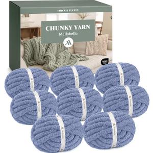 Jumbo Chunky Yarn for Hand Knitting - Super Thick Chenille Chunky Yarn for Crocheting - Extra Soft Bulky Fluffy Blanket Big Yarn 8 Jumbo Pack (27yds,8 oz Each Skein)