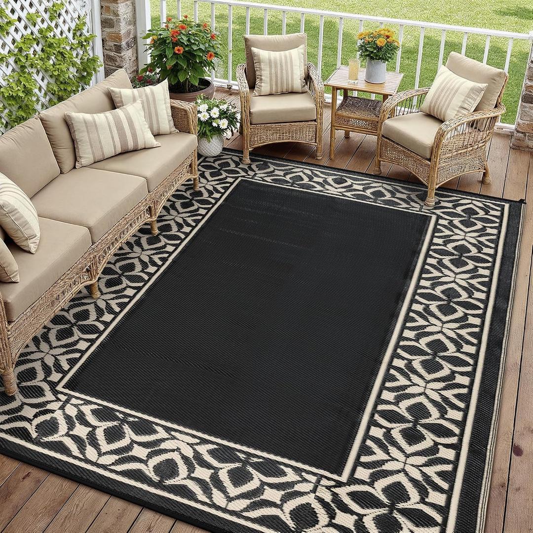PureCozy 10x14 Outdoor Rug Black Beige Geometric
Waterproof, Reversible, Large Patio Rug for Deck, Porch, Camping, RV, Plastic Straw Outdoor Carpet