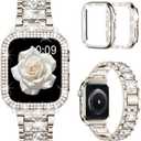 Mosonio Compatible with Apple Watch Band 38mm 40mm 41mm 42mm 44mm 45mm 46mm 49mm with 2 Pack Case Women, Jewelry Replacement Metal Bands Strap with Bling PC Protective Case for iWatch Ultra SE Series 11/10/9/8/7/6/5/4/3/2/1