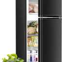 Antarctic Star Mini Fridge with Freezer, Double Door Compact Refrigerator, Adjustable Thermostat, Small Fridge for Bedroom Office Dorm Apartment,2.45 Cu.Ft,Black