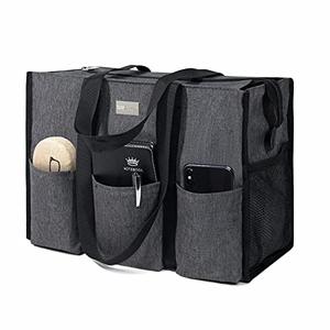 TOPDesign Utility Water Resistant Tote Bag with 13 Exterior & Interior Pockets, Top Zipper Closure & Thick Bottom Support, for Working Women, Teachers, Nurses, Accountants (Grey)