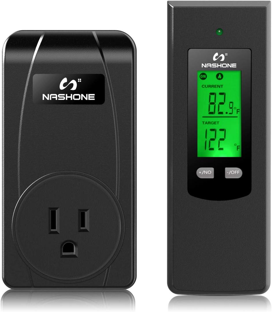 Nashone Toma de termostato inalmbrico, enchufe de termostato inalmbrico Plug and Play, toma de control remoto con sensor de temperatura integrado