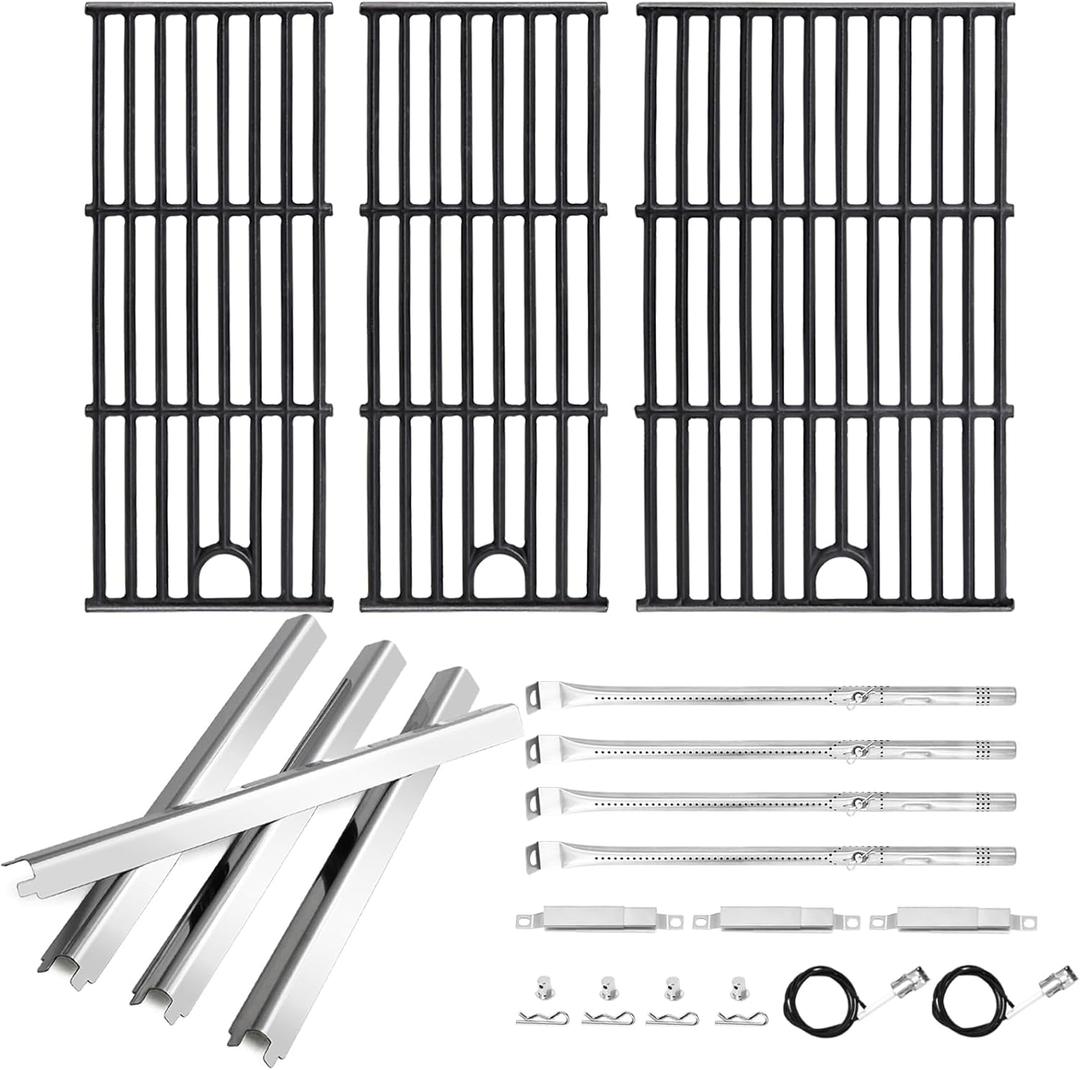 Hiorucet Grill Parts for Charbroil Performance 4 Burner 463365021 463366022 463351021 463351021 463365522, 2 Burner 463630021, G327-2100-W1 Burner, G325-0002-W1 Heat Plate, G426-0004-W1 Cooking Grates (4 Burner kit with igniters)