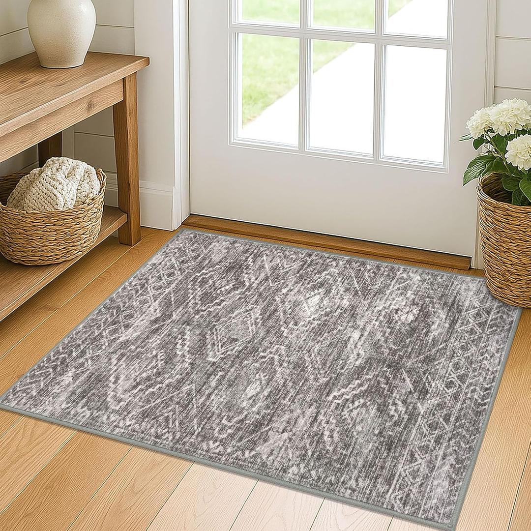 KILOCOCO Boho Entryway Rug 2x3 Printed Small Area Rugs Indoor Door Mat Machine Washable Kitchen Rugs Super Soft Non Slip Throw Rug for Bedroom Entrance Geometric Laundry Room, Taupe